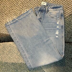 Flying Monkey LightBlue Slight Distressed Vintage Straight Raw Hem Jeans Size 26